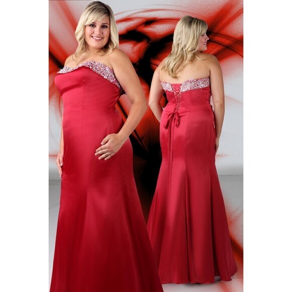 Xcite Satin Mermaid Strapless Gown 35059 Raspberry - Picture 1 of 5
